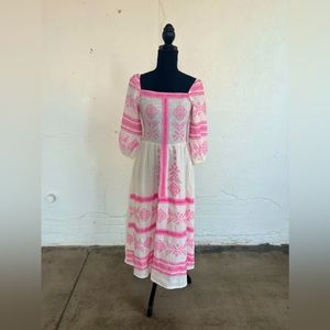 VICI White and pink Cordelia Embroidered Midi Dress